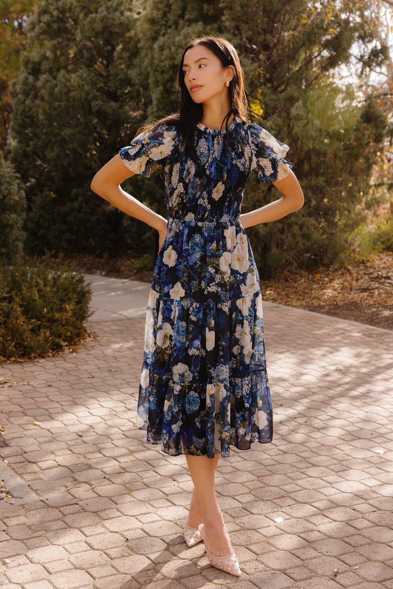 Cordelia Dress, Winter Rose Garden / Navy, alternate image number 5