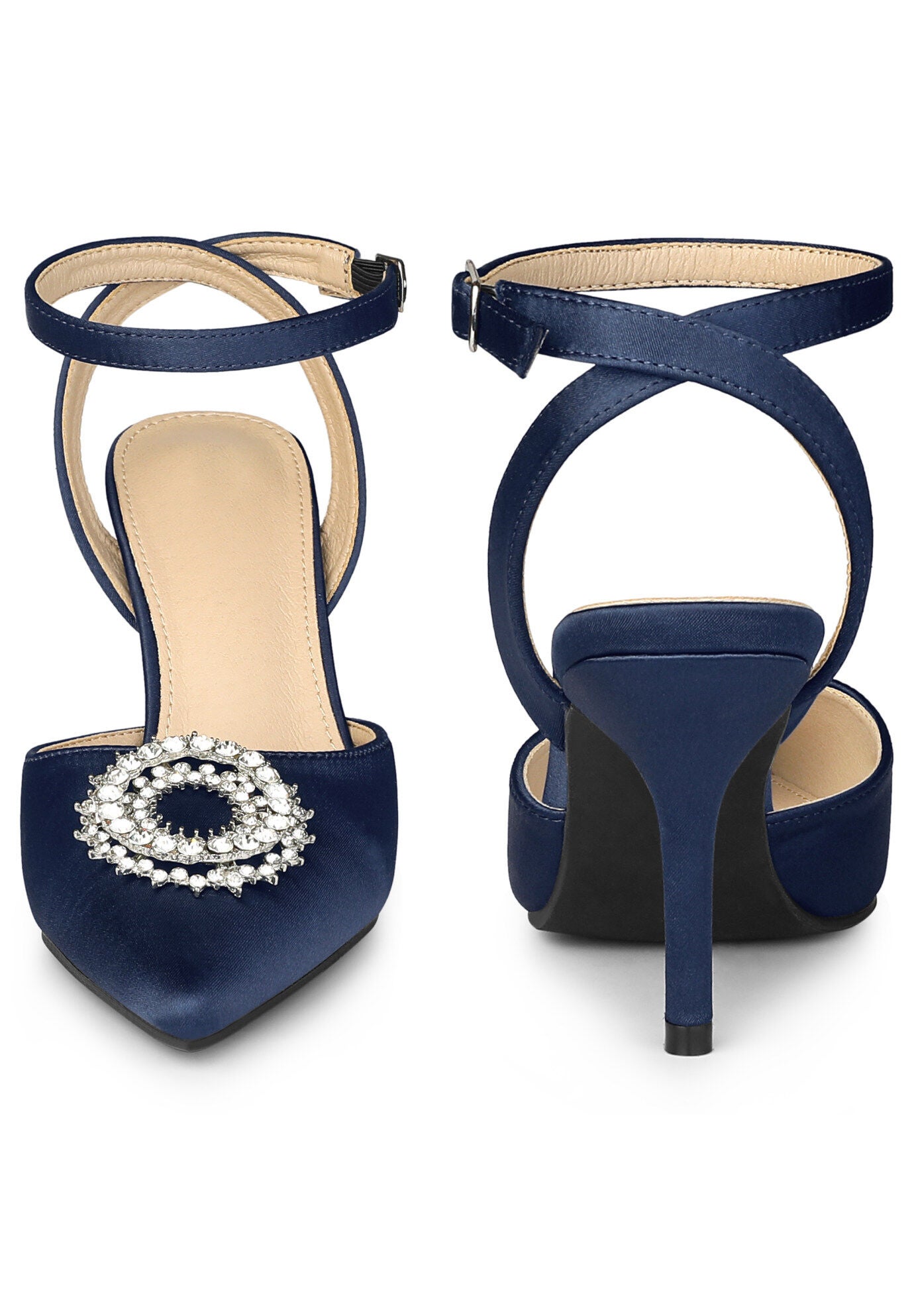 Rhinestones Ankle Strap Stiletto Heel Pumps, Royal Blue / Royal Blue, alternate image number 1