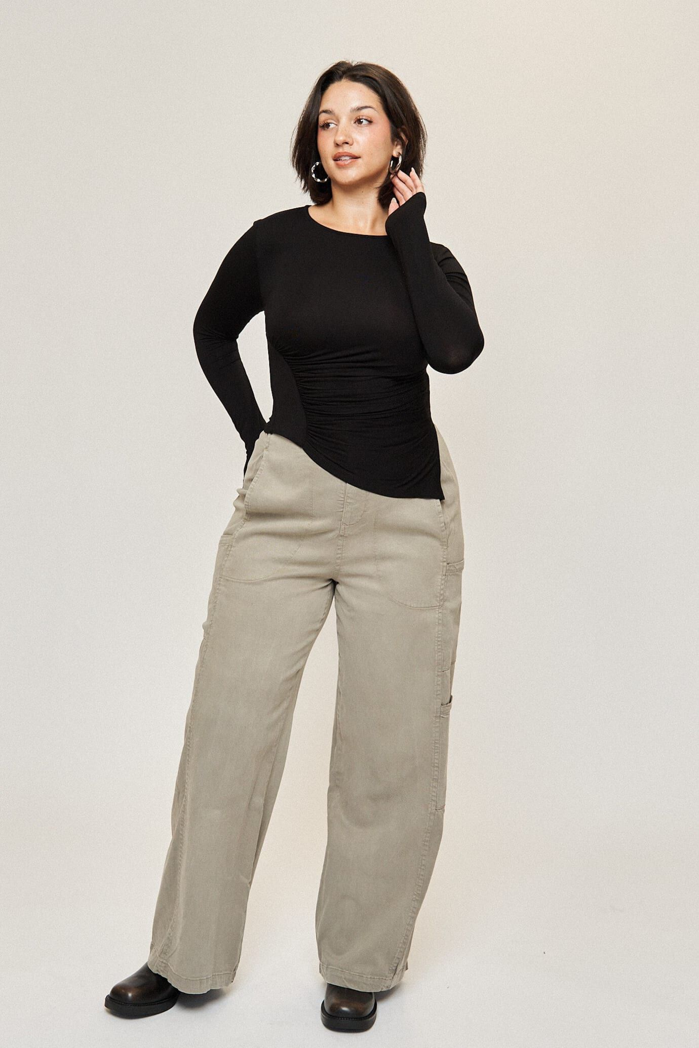 Tara Cotton Tencel Cargo Pant, Soft Olive / Olive Green, alternate image number 1