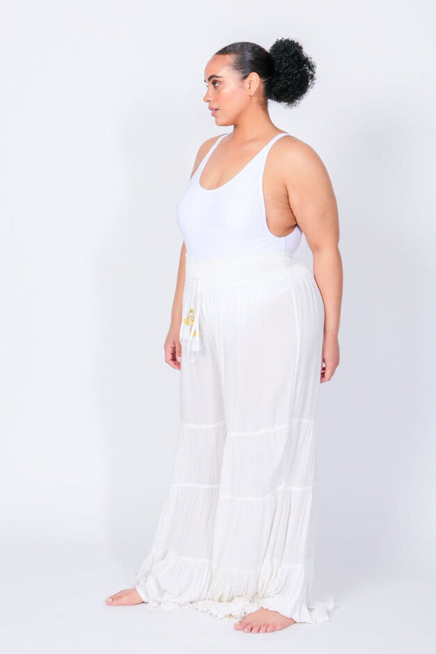 Milos Wide Leg Tiered Pants, White / White, alternate image number null