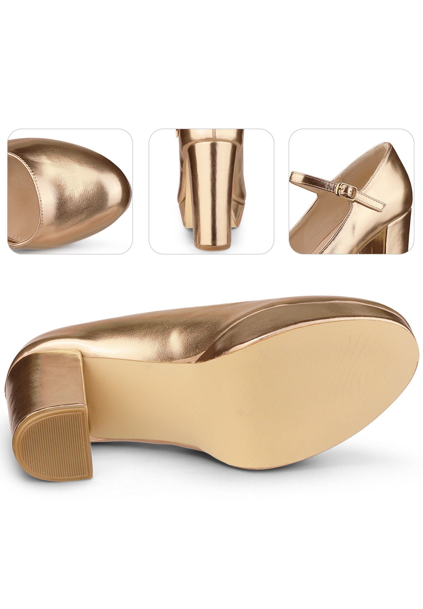 Platform Mary Janes Shoes Chunky High Heels, Rose Gold / Pink, alternate image number 1