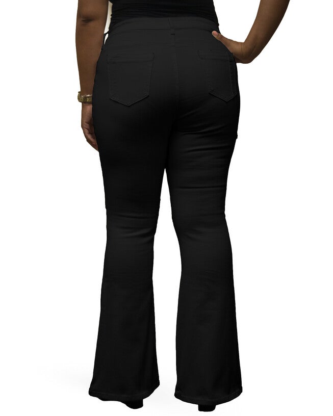 Plus Size Kylie Jeans In Unforgiven Wash W Distressing & 24 inches Flare, OD Black / Black, alternate image number 3