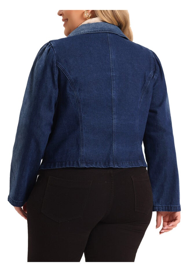 JEAN LAPEL LONG SLEEVE DENIM BLAZER, Dark Blue / Navy, alternate image number 3