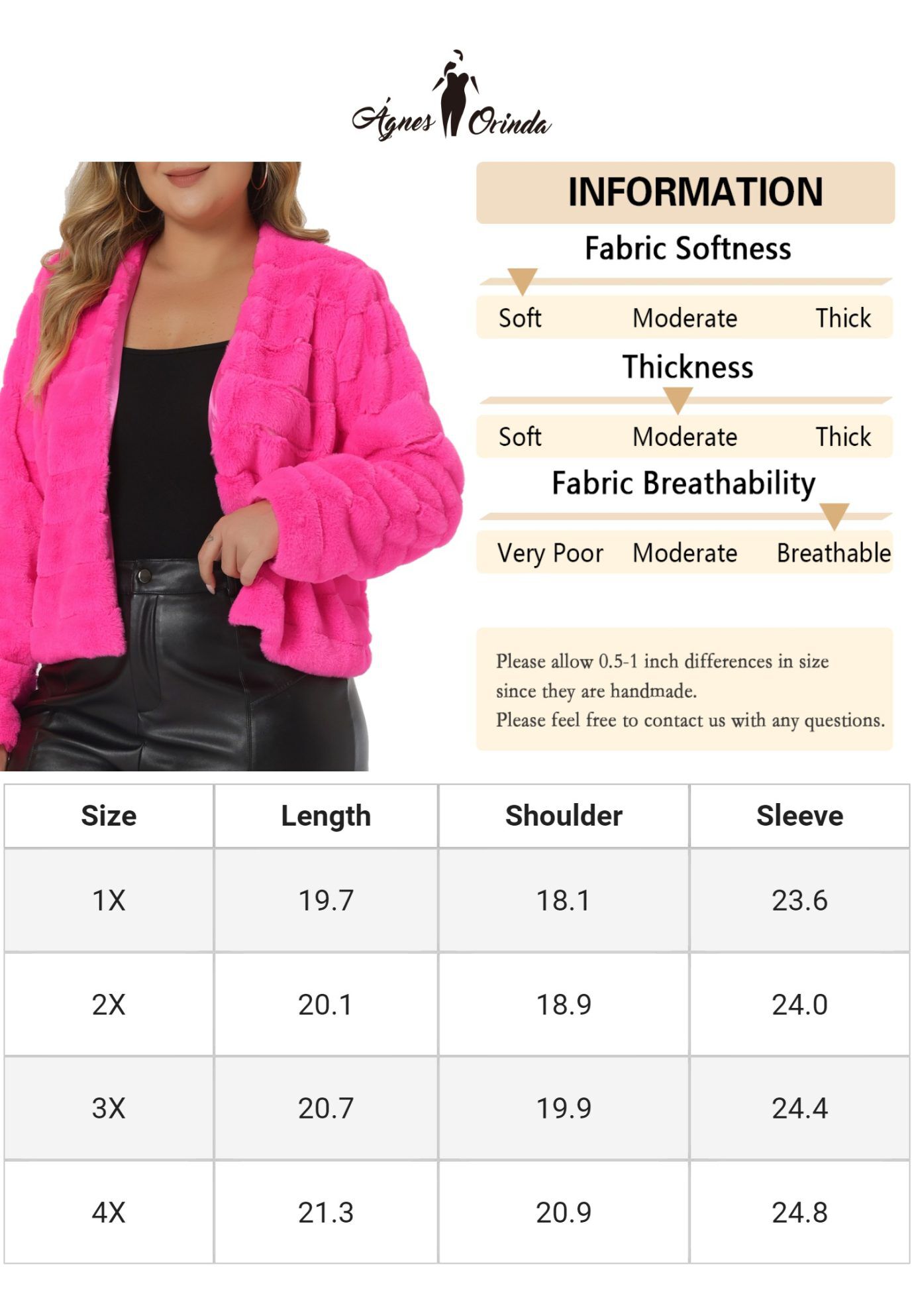 OPEN FRONT CROPPED FAUX FUR WINTER FLUFFY JACKET, Hot Pink / Pink, alternate image number 4