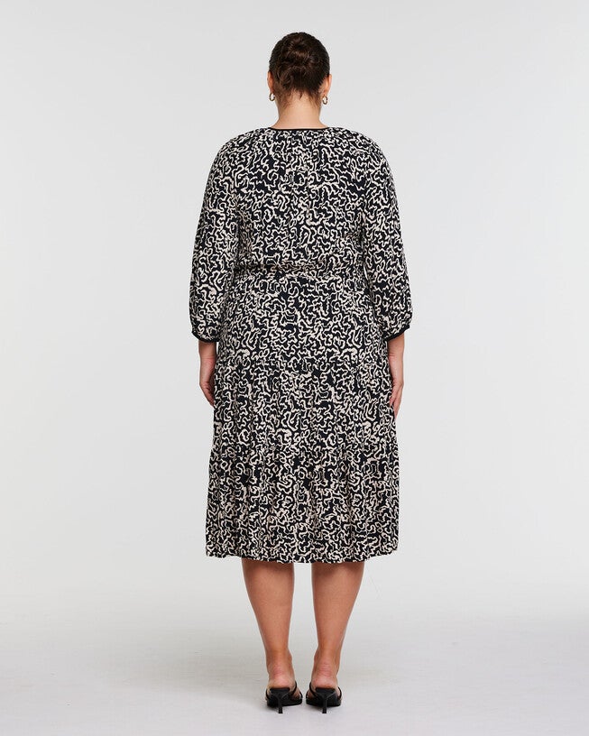 Sparrow Long Sleeve Midi Dress, BlackCream / Black, alternate image number 3