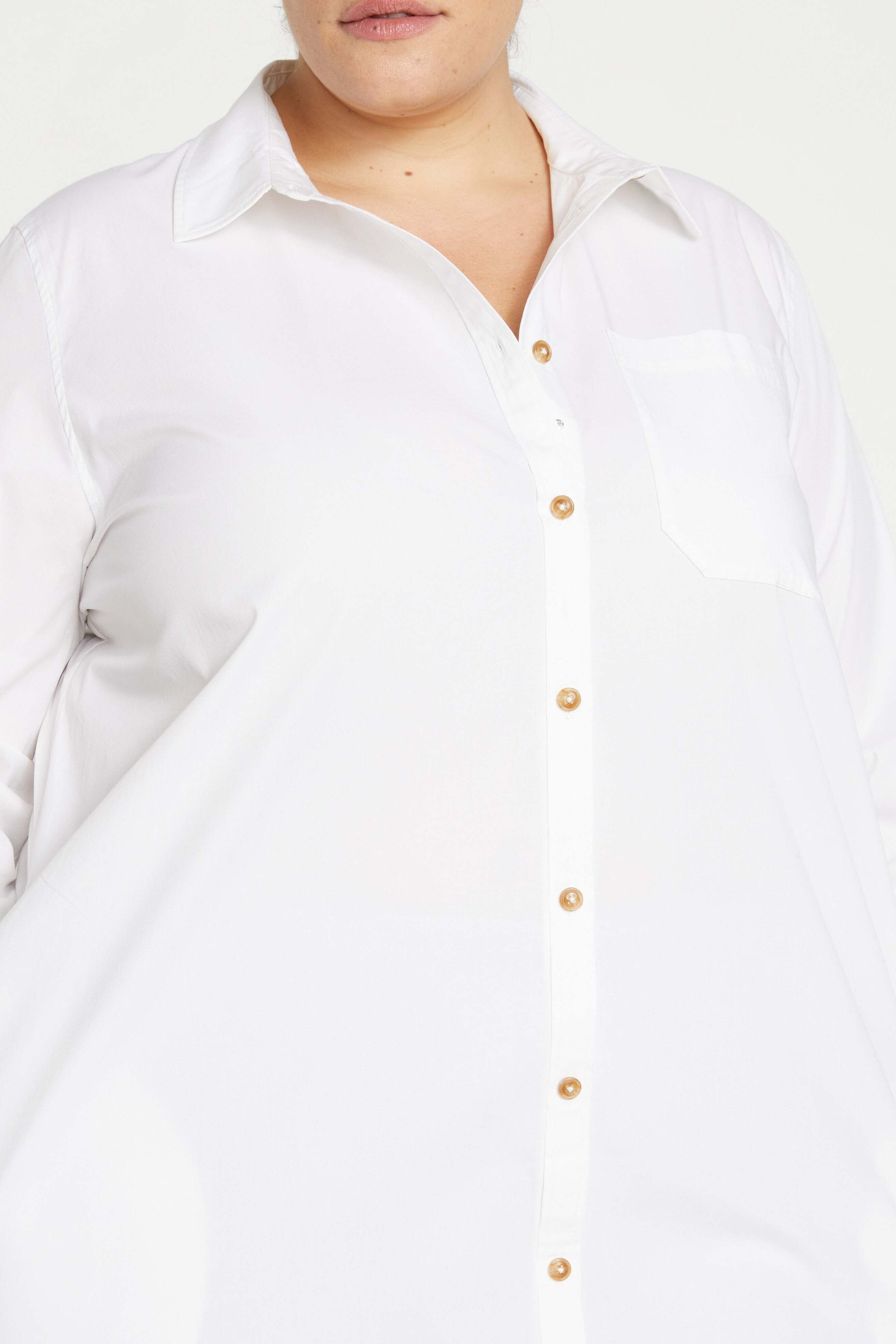 Women's Plus Size Odeon Stretch Poplin Shirtdress, White / White, alternate image number 4