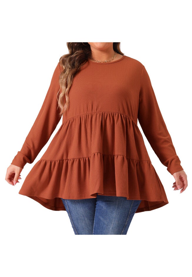 Babydoll Loose Peplum Top Blouse Tunic, Brick Red / Terracotta, alternate image number 2