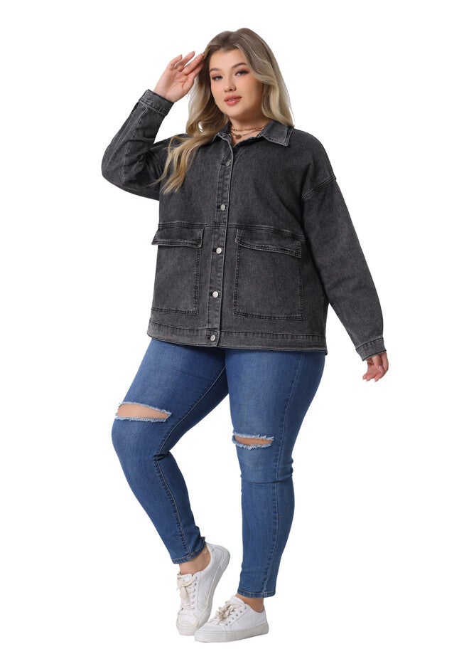 Vintage Style Jean Denim Jacket, Dark Gray / Charcoal Grey, hi-res image number 0