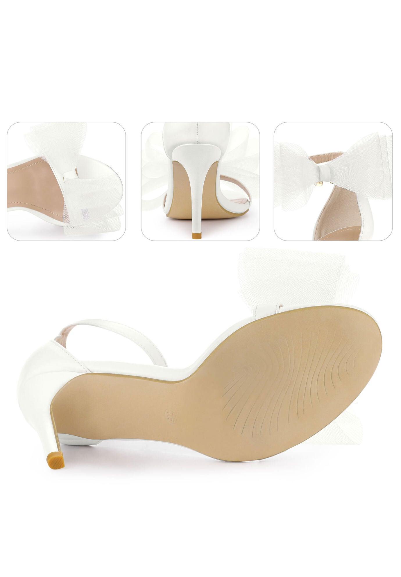Open Toe Bow Tie Stiletto Heel Sandals, White / White, alternate image number 2