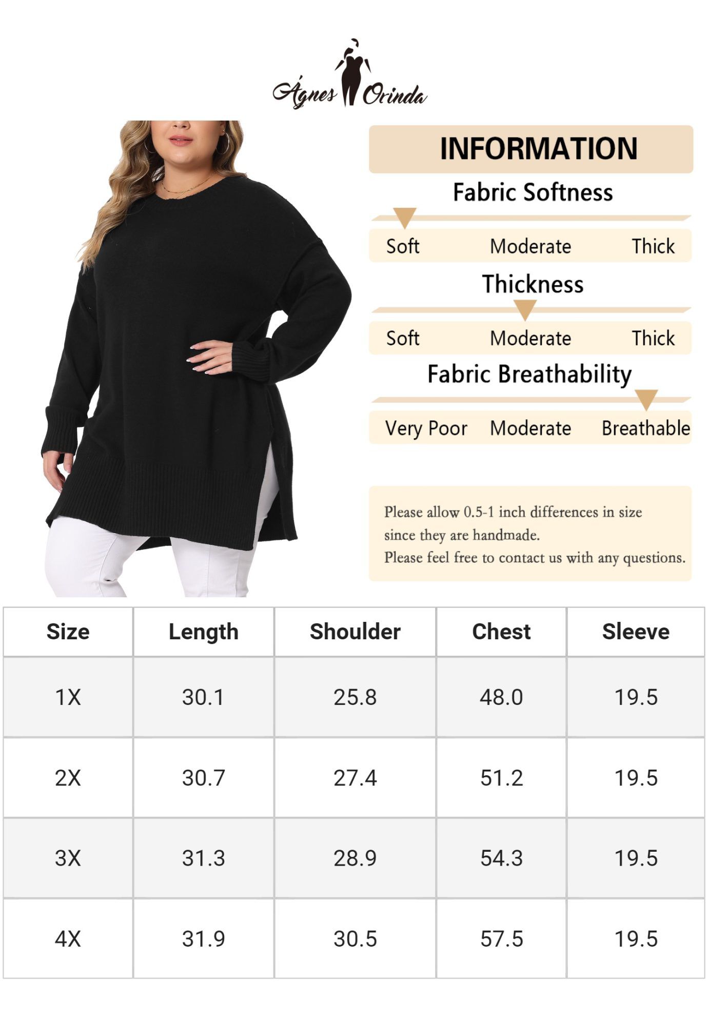 OVERSIZED CREW NECK LONG SLEEVE SLIT HEM KNIT PULLOVER SWEATER, Black / Black, alternate image number 4