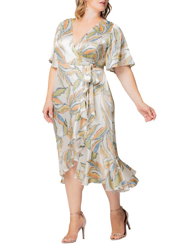Chloe Crepe Wrap Dress, ARTFUL LEAVES / Beige, alternate image number 3