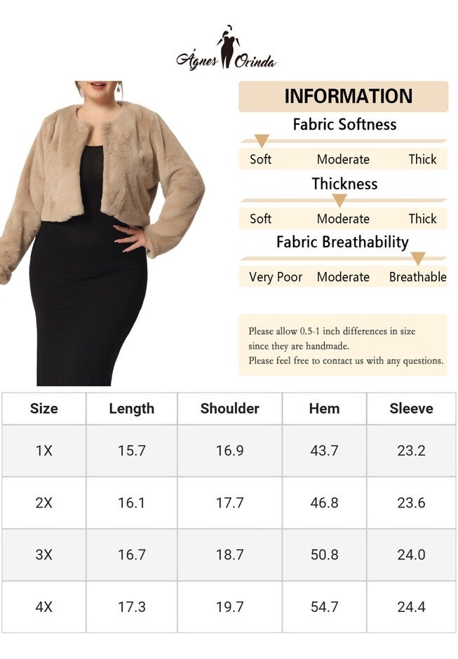 OPEN FRONT CROPPED FAUX FUR FLUFFY JACKET, Dark Apricot / Brown, alternate image number 4