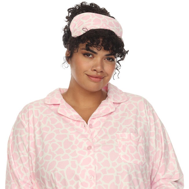 3 Piece Giraffe Print Pajama Set, Pink Giraffe / Pink, alternate image number 1