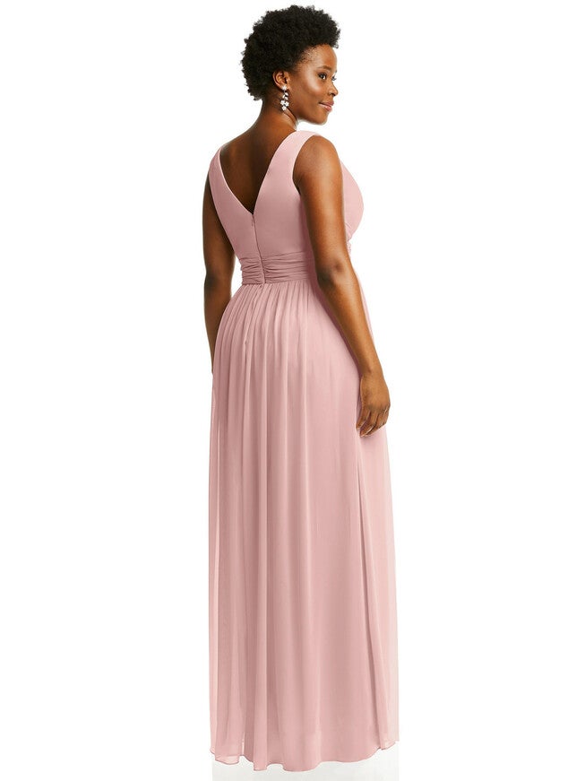 Sleeveless Draped Chiffon Maxi Dress with Front Slit, Rose / Pink, alternate image number null