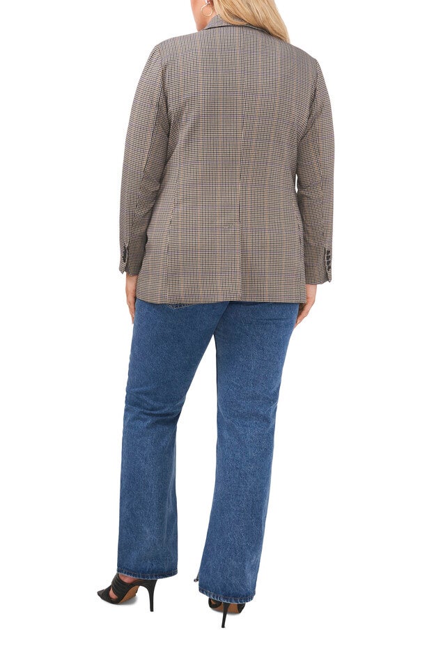 PLAID DOUBLE BREASTED BLAZER, COUNTRY PLAID / Brown, alternate image number 2