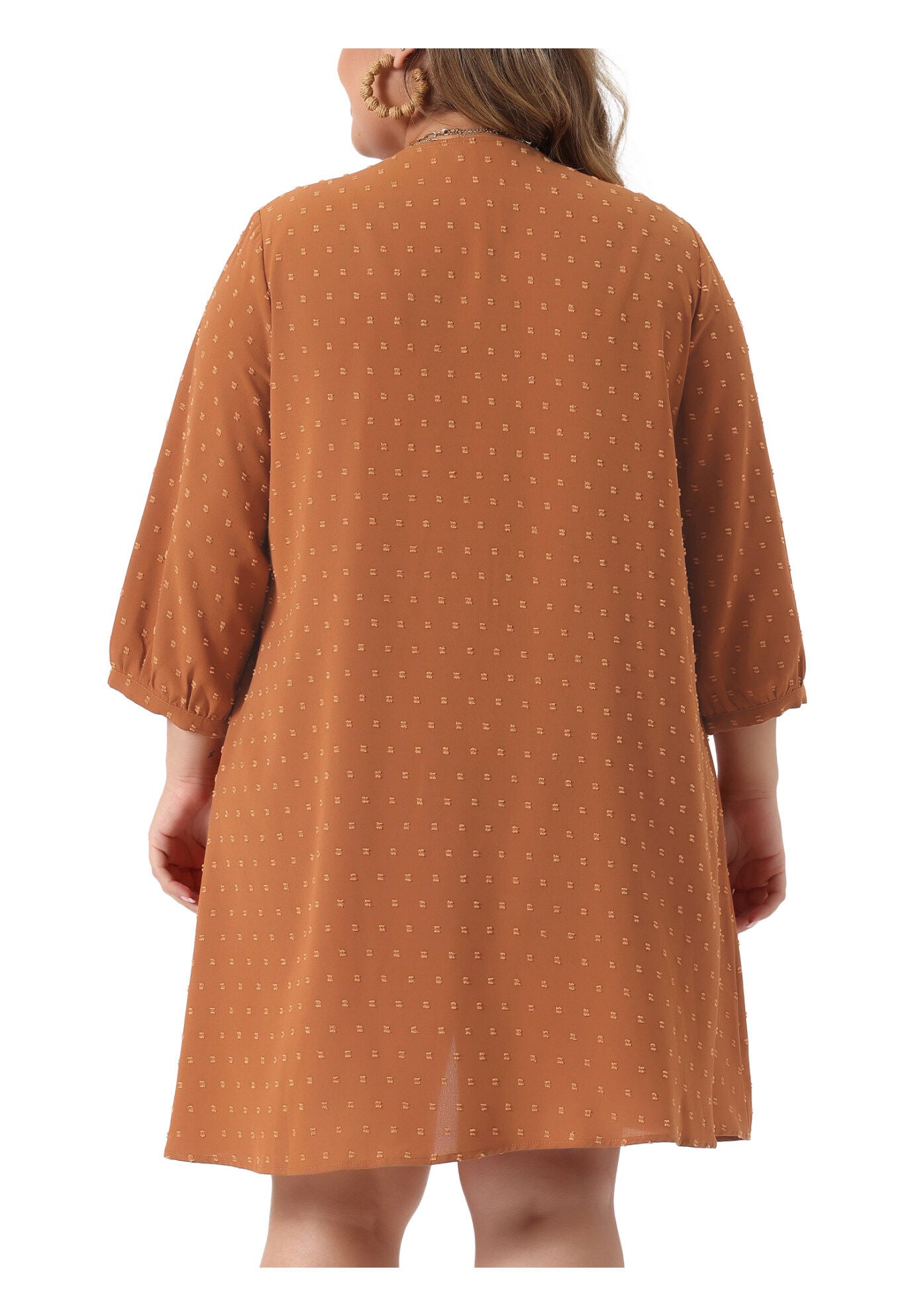 OPEN FRONT 3/4 SLEEVE SWISS DOTS LIGHTWEIGHT COVER UP CARDIGAN, Orange / Orange, alternate image number 3