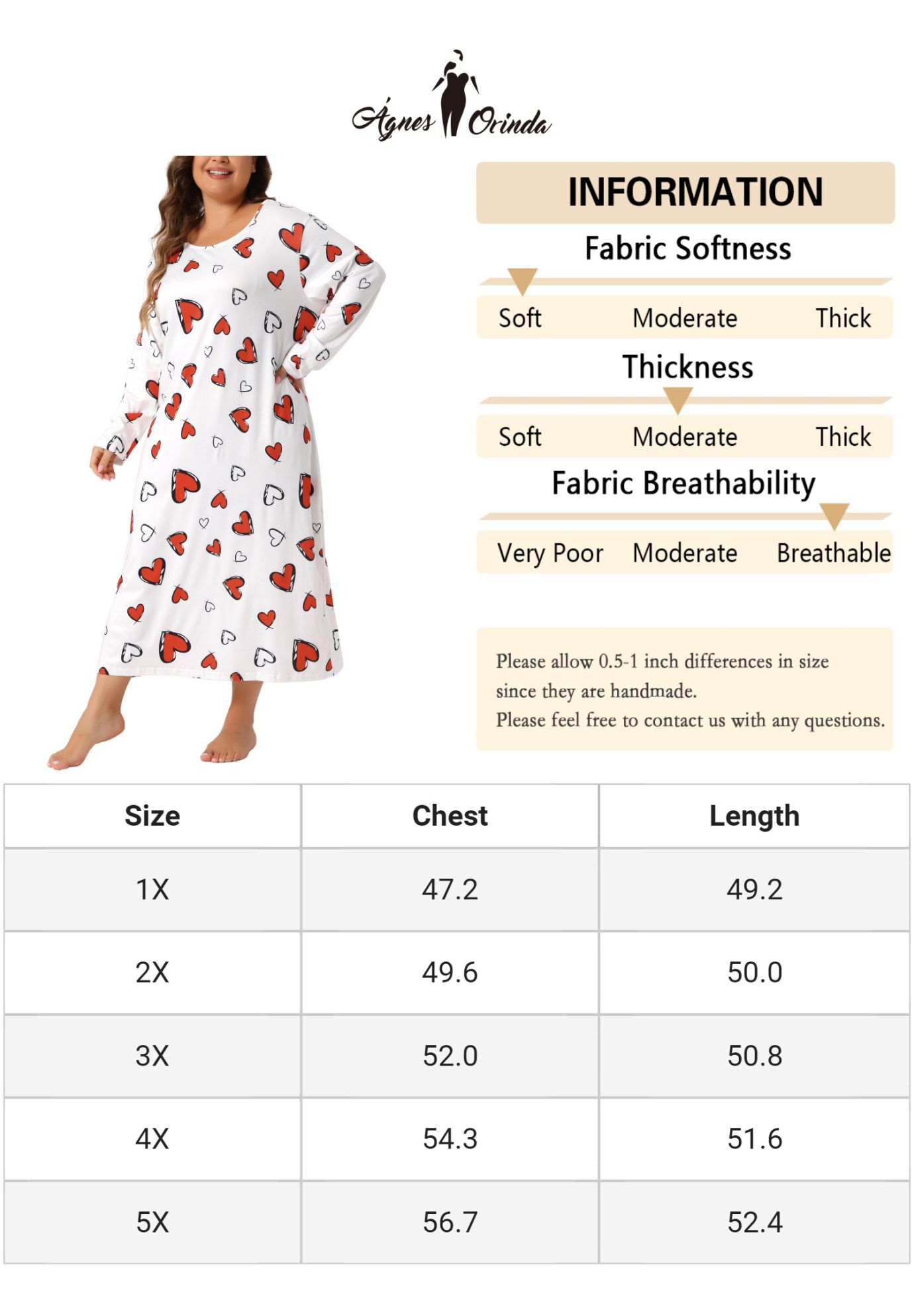 Crew Neck Long Sleeve Print Sleep Dress, White / White, alternate image number 4