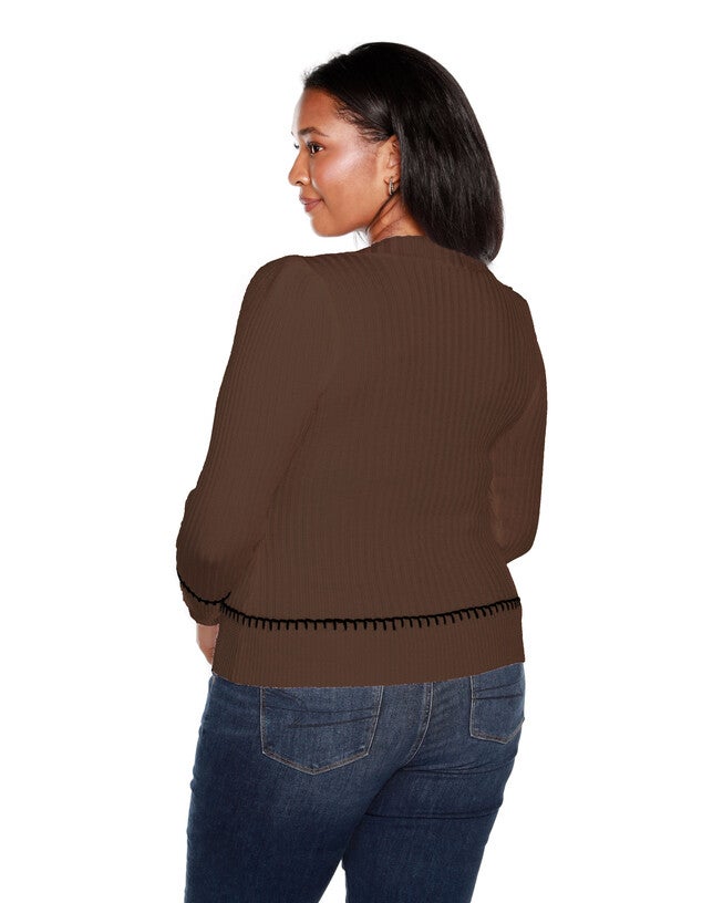 Plus Size Puff sleeve V-Neck Sweater, , alternate image number null