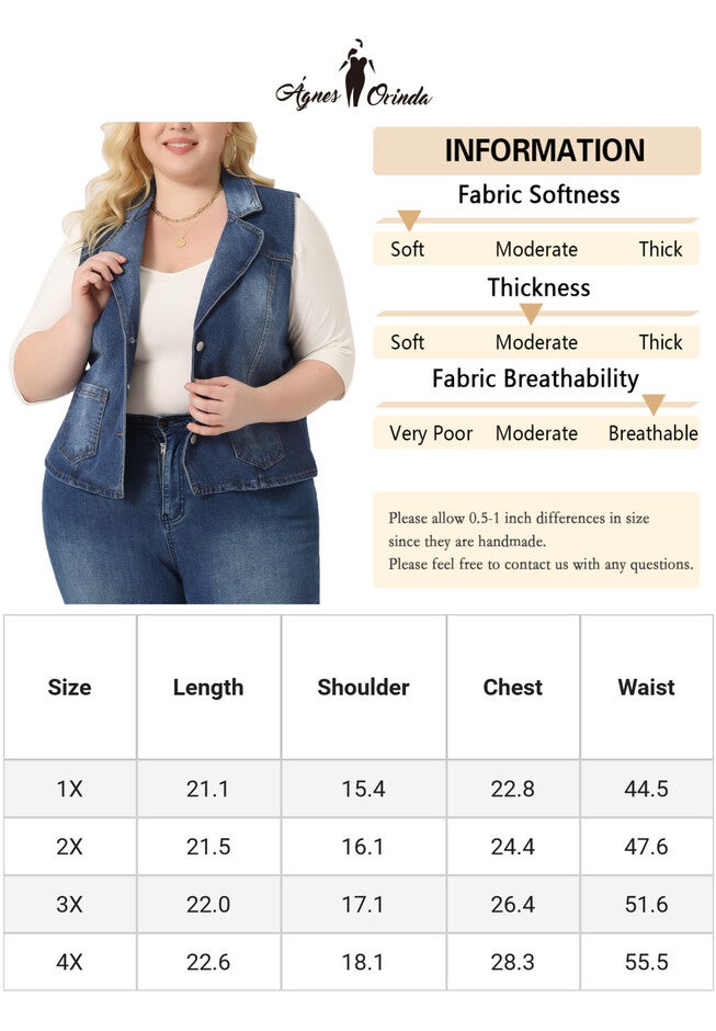 LAPEL BUTTON DOWN CLASSIC JEAN DENIM VEST, Dark Blue / Navy, alternate image number 4
