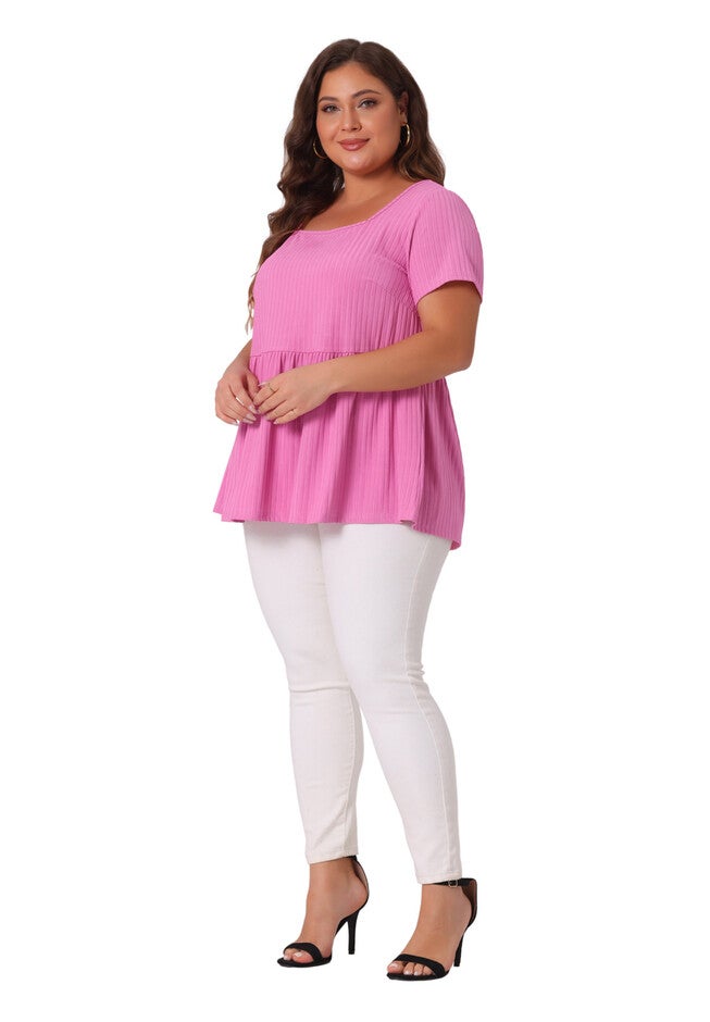 Babydoll Top Summer Peplum Short Sleeve Summer Oversized Tunic Blouse, Dark Pink / Deep Fuchsia, hi-res image number null