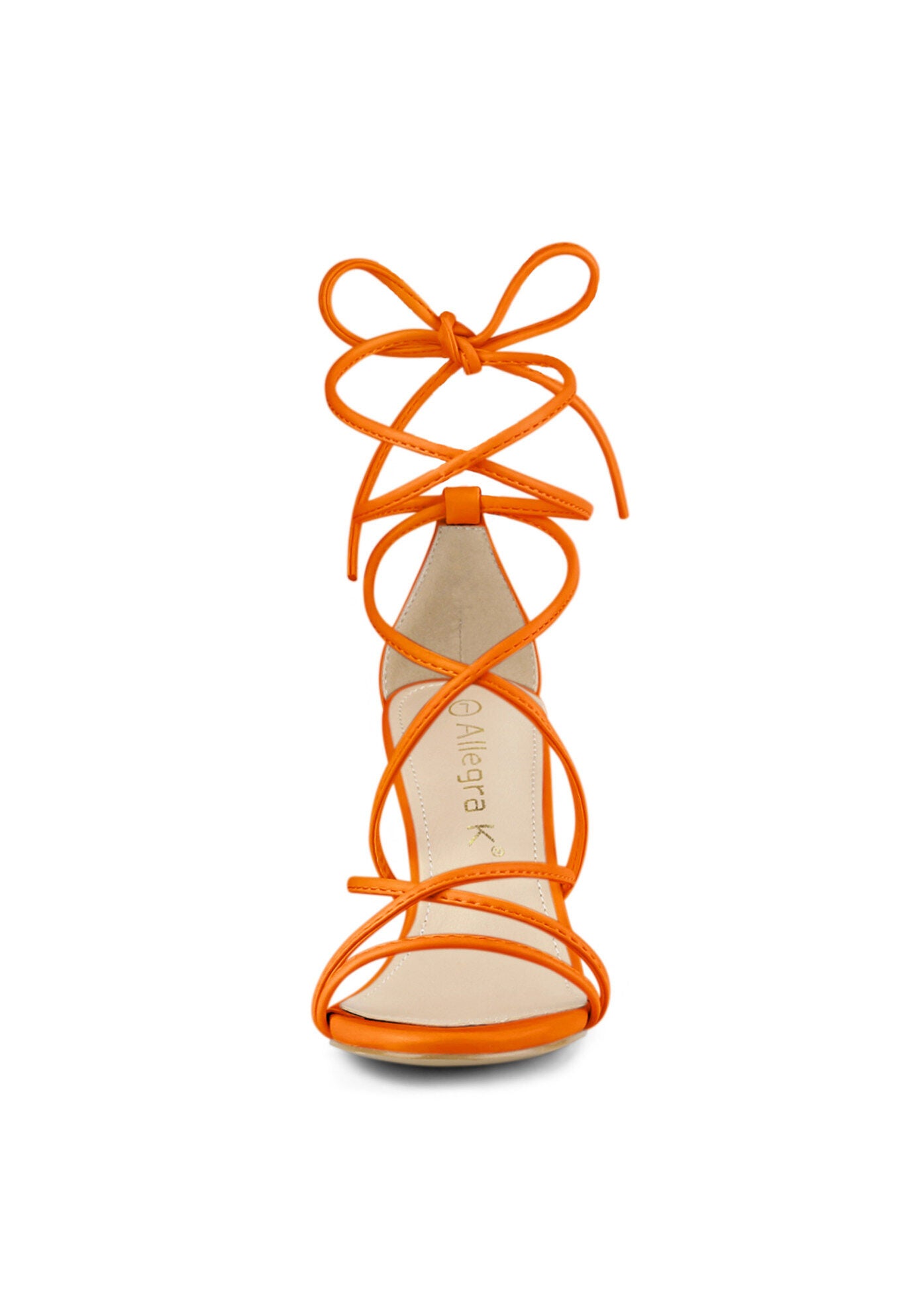 Strappy Lace Up Chunky Heeled Heels Sandals, Orange / Orange, alternate image number 1