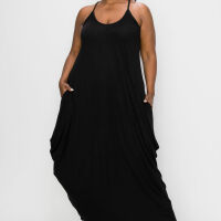 SPAGHETTI STRAP HAREM DRESS, Black / Black, hi-res image number 0