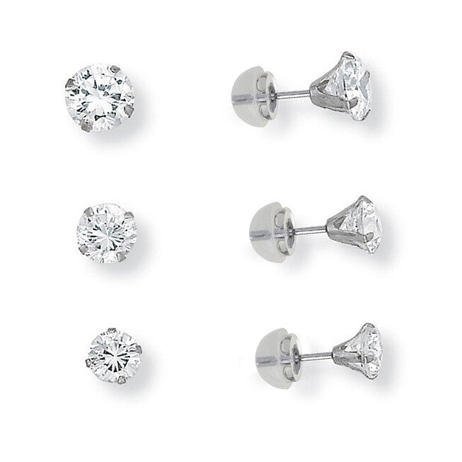 5.15 TCW Round Cubic Zirconia 10k White Gold Stud 3-Pairs Earrings Set, White / White, alternate image number 1