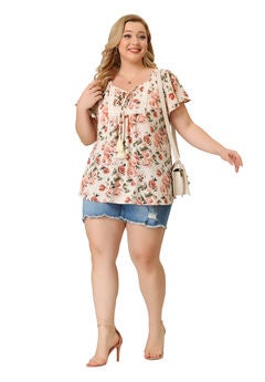 Short Sleeve Boho Top Floral Print Blouse