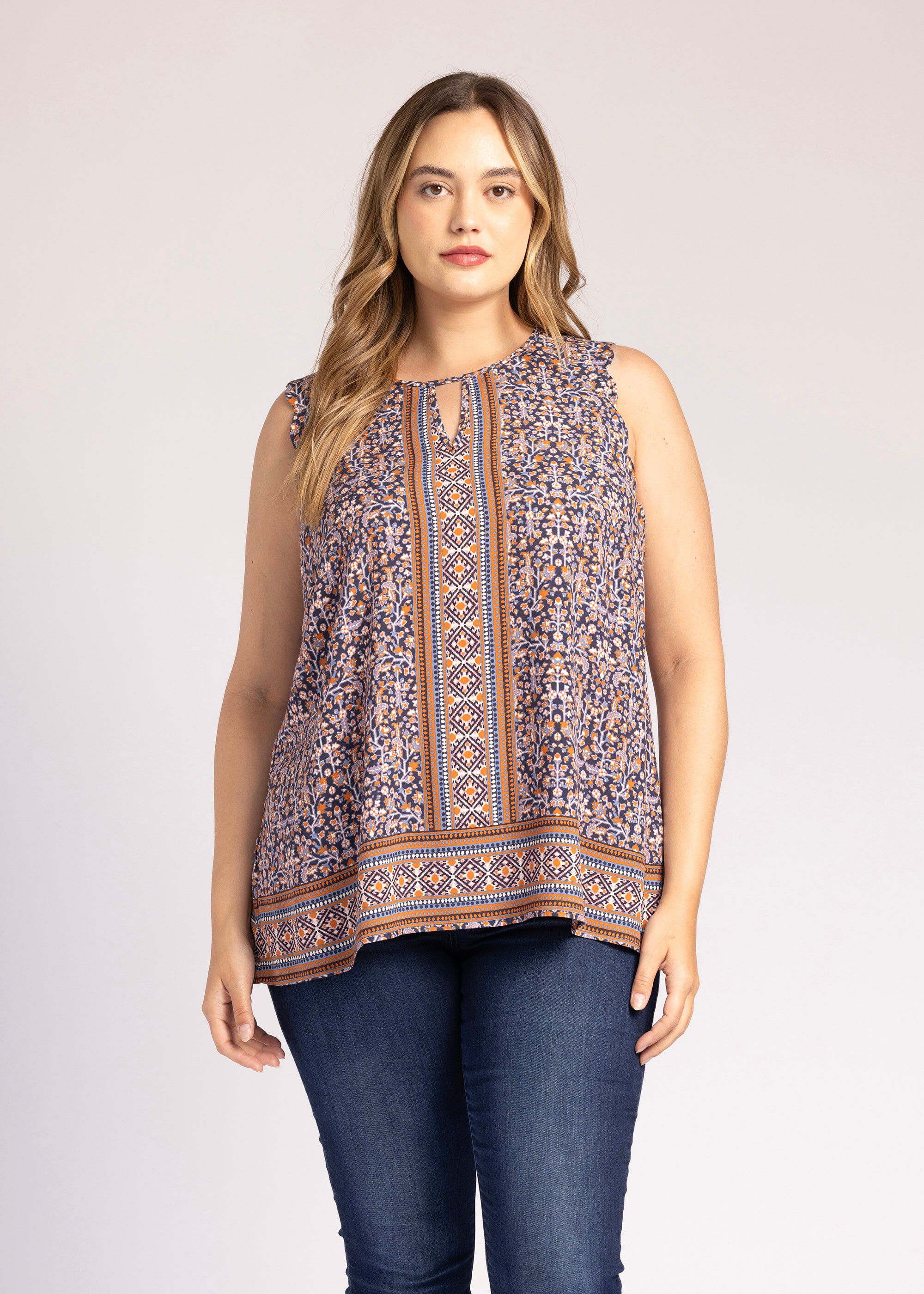 Mercy Boho Tank Top with Keyhole, o329 INDIGO / Navy, alternate image number 1