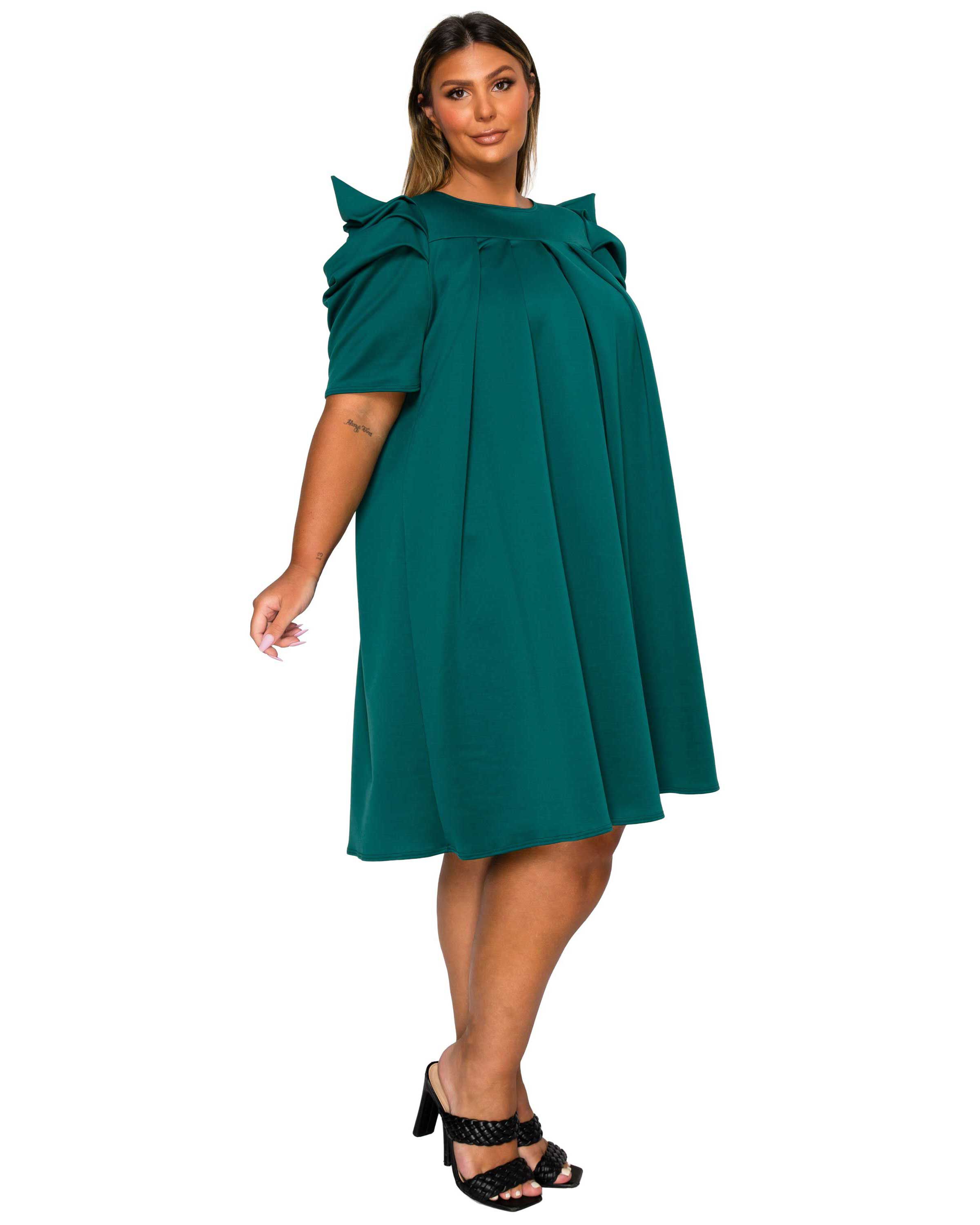 Zaya Pleated Swing Dress, Emerald / Forest Green, alternate image number 1
