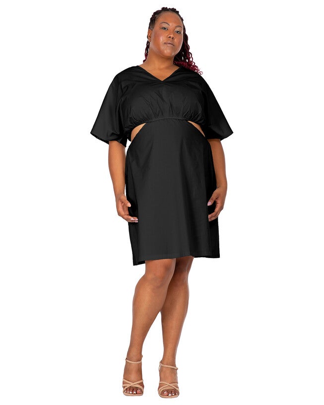 Harmony Women's Plus Size Kimono Sleeves Cut Out Waist Split Side Mini Dress, Black / Black, alternate image number null