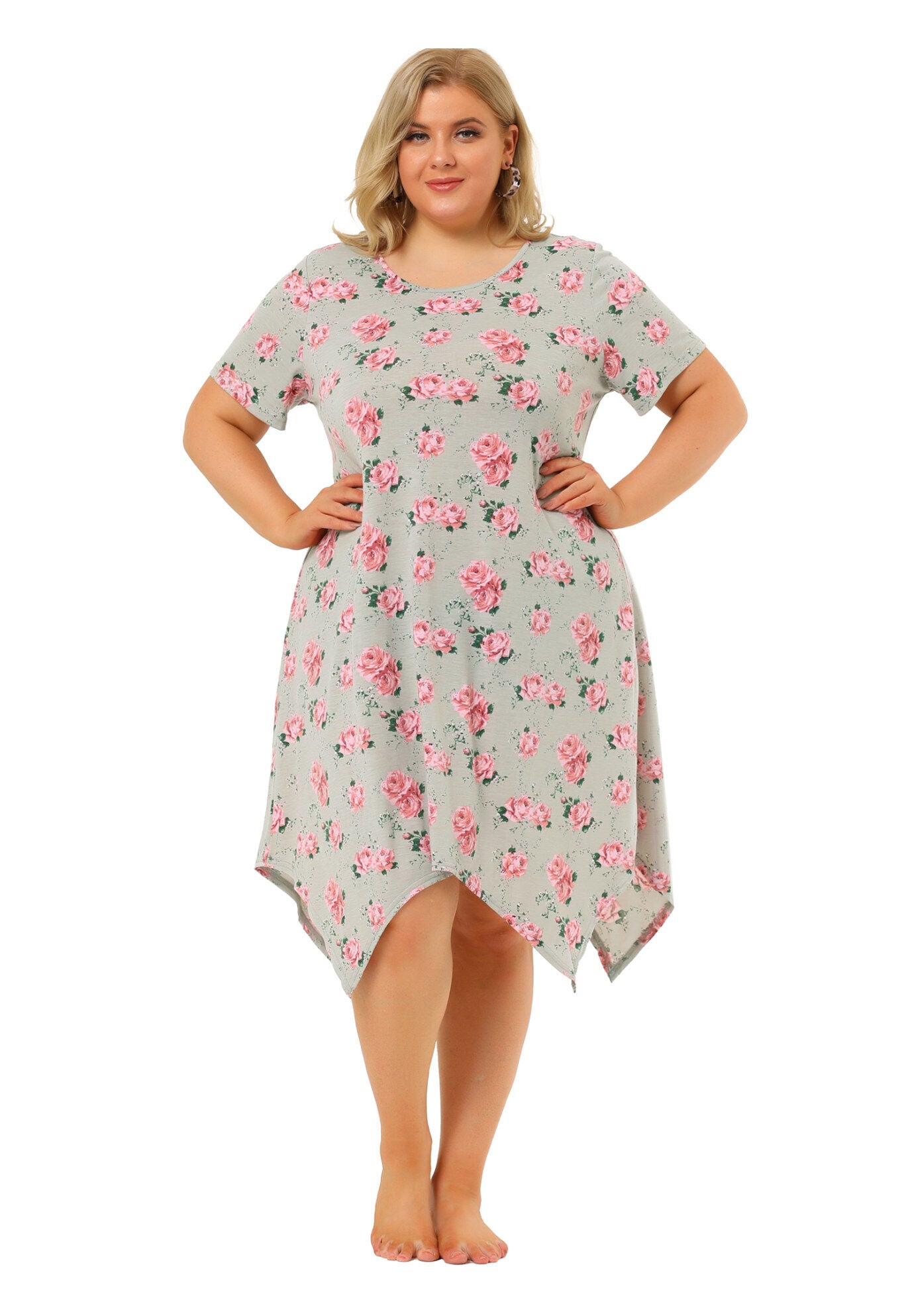 Floral Print Sleepdress, Gray / Light Grey, hi-res image number 0