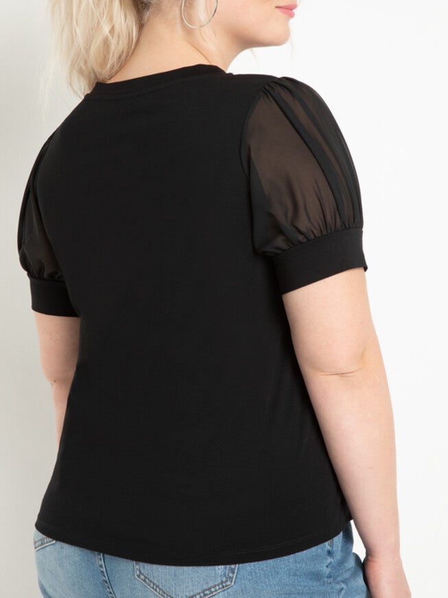 Evelyn Combo Sleeve Tee, Black / Black, alternate image number 2