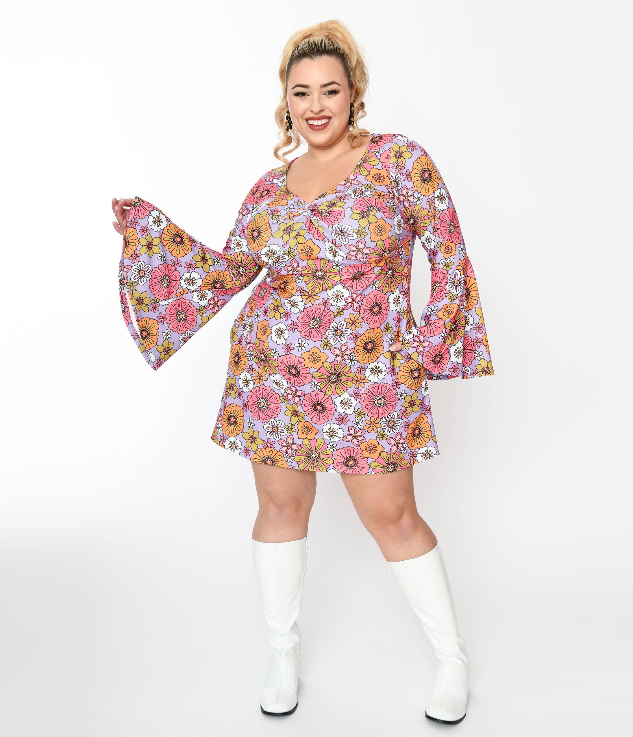 Smak Parlour Lavender Retro Blooms Mini Dress, Lavender Retro Bloom / Lilac, hi-res image number 0