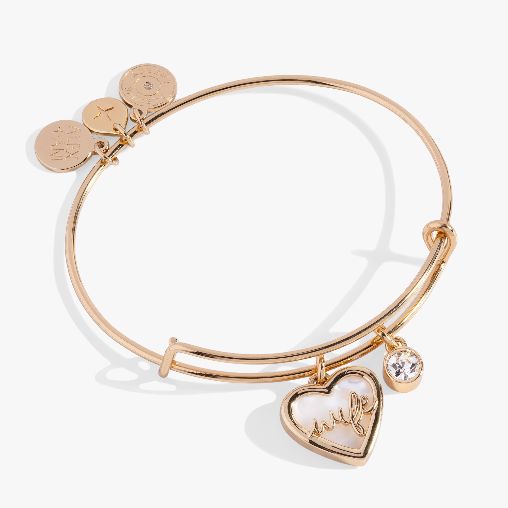 Mother Of Pearl Wife Heart Bangle, Gold / Gold, hi-res image number 0