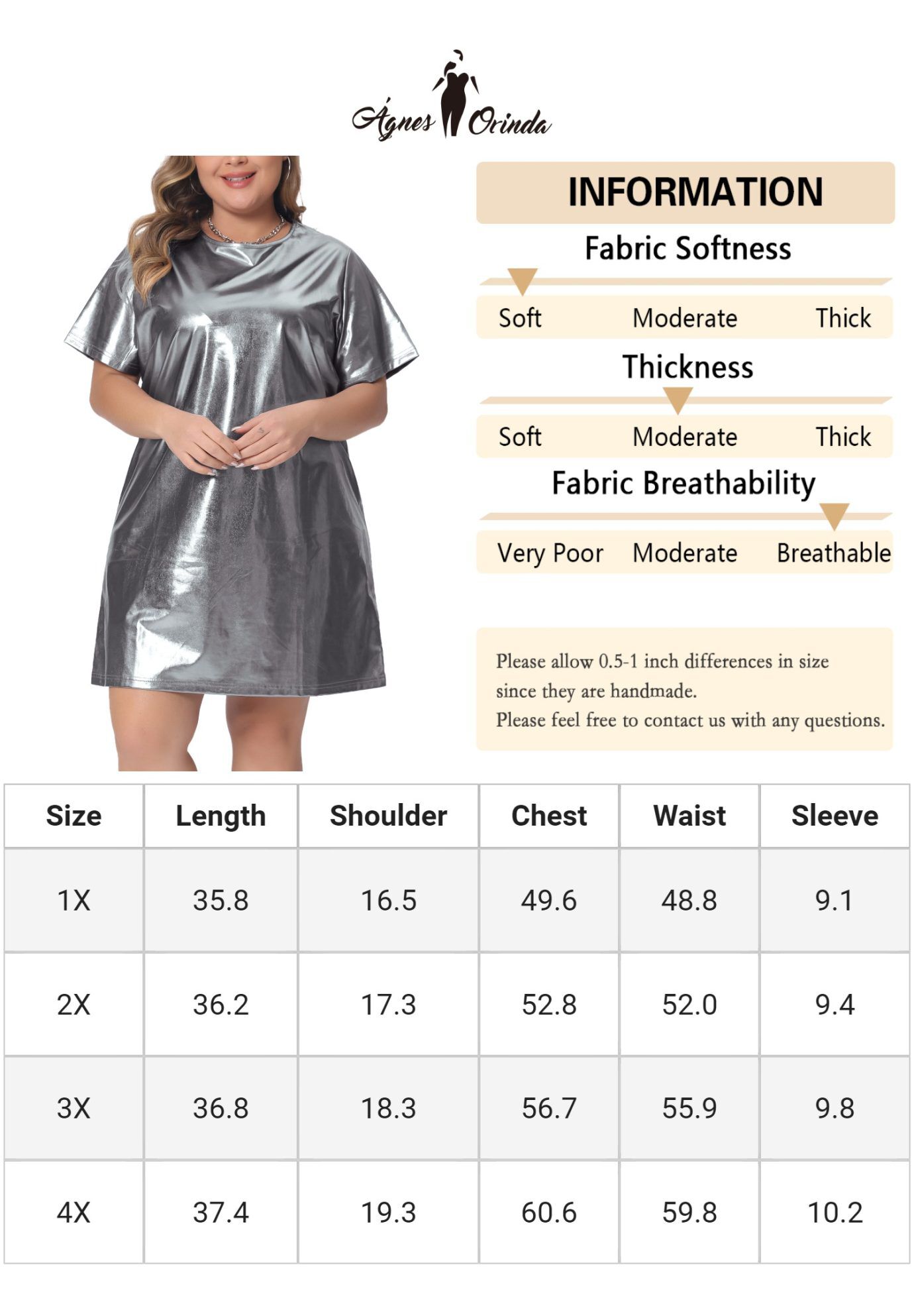 Metallic Round Neck Short Sleeve Loose Mini T-Shirt Dress, Silver / Silver, alternate image number 4