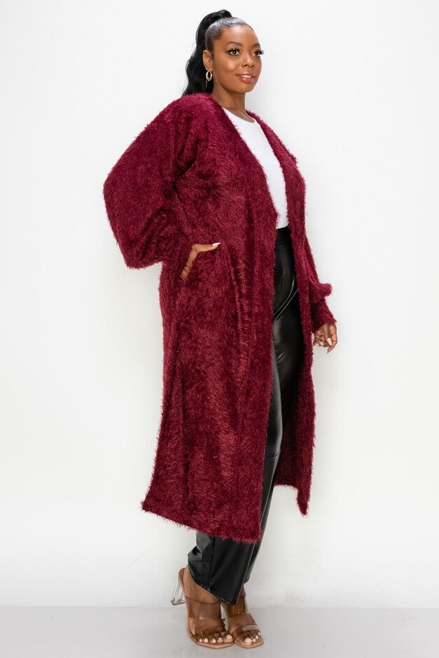 FEATHER BISHOP SLEEVE POCKET CARDIGAN, Burgundy / Burgundy, alternate image number null