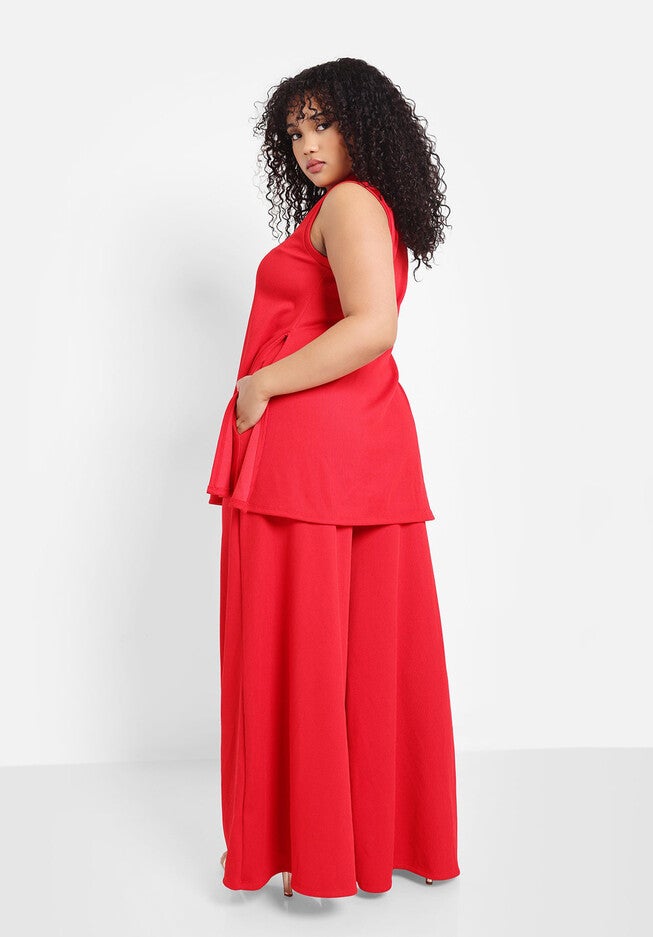 Shayla Ribbed Double Slit Sleeveless Top, Red / Red, alternate image number null
