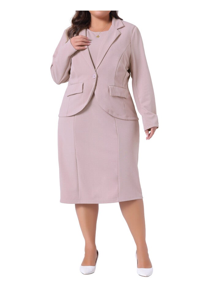 TWO PIECE BLAZER JACKET AND SLEEVELESS DRESS SUIT SET, Pink / Pink, alternate image number 1