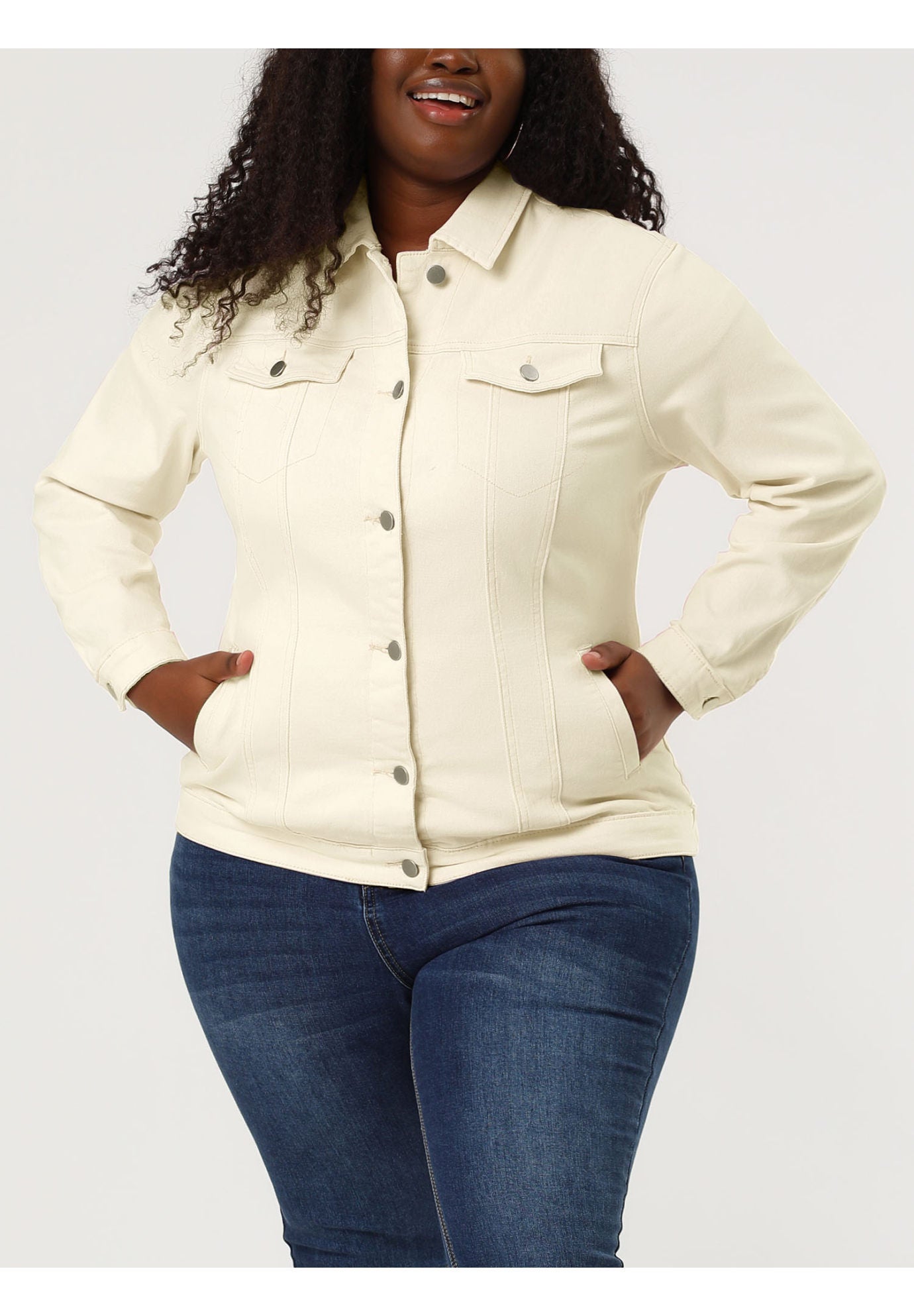 STITCHING BUTTON FRONT WASHED DENIM JACKET, Light Beige / Cream, alternate image number 1