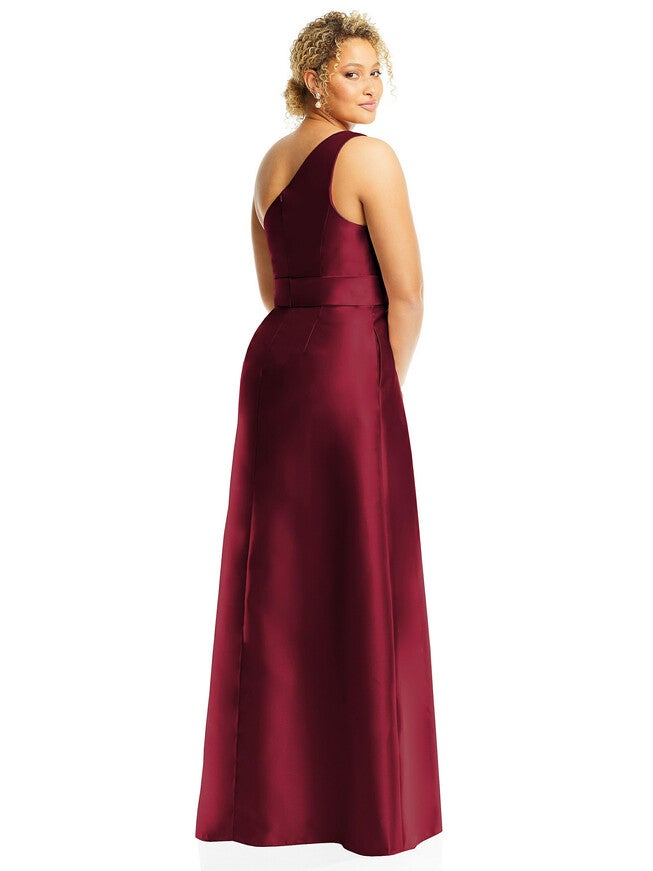 Draped One-Shoulder Satin Maxi Dress with Pockets, , alternate image number 6