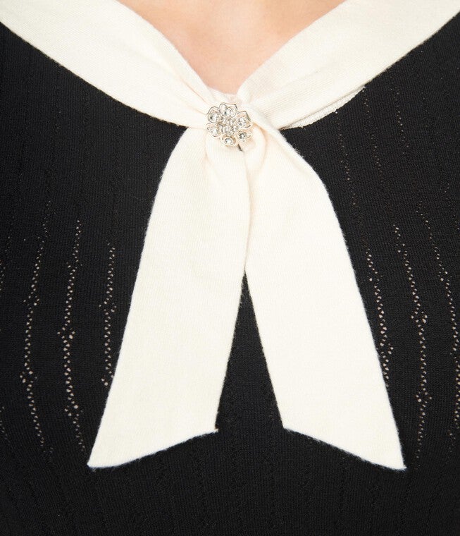 Unique Vintage Black & Cream Neck Tie Park City Sweater, Black / Black, alternate image number 1