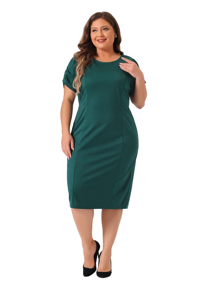 Short Sleeve Above the Knee Sheath Dress, Dark Green / Forest Green, hi-res image number 0