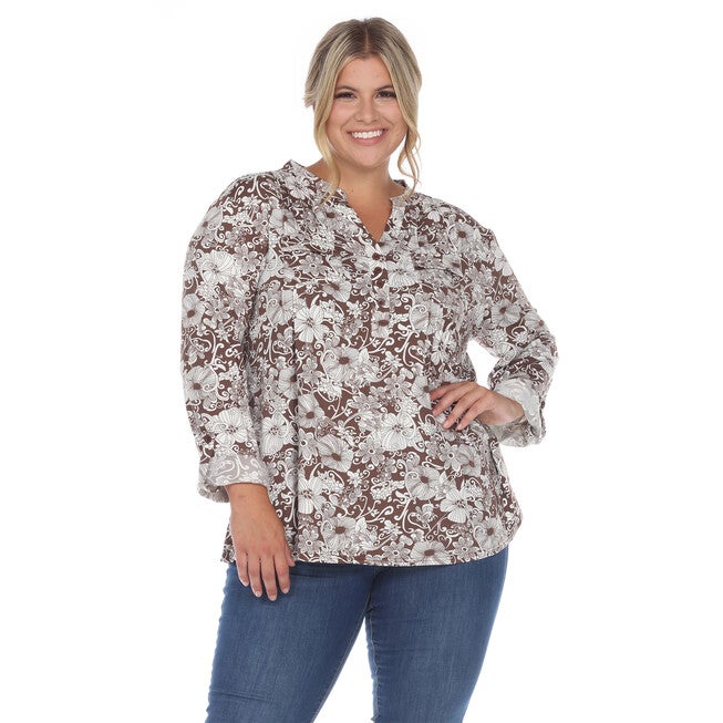 Pleated Long Sleeve Floral Print Blouse, , alternate image number 6