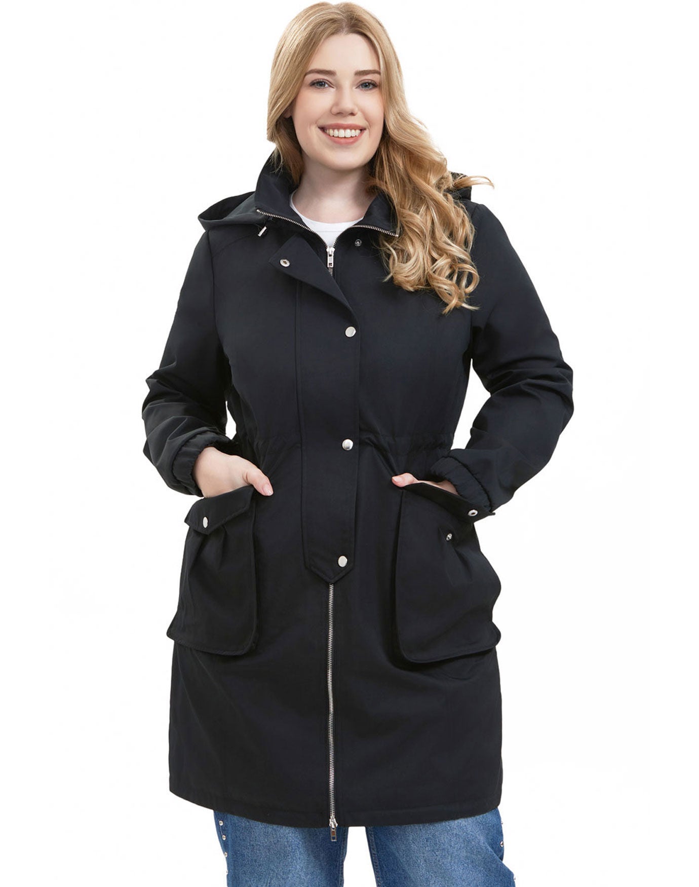 Hooded A-Line Raincoat, Black, hi-res image number 0