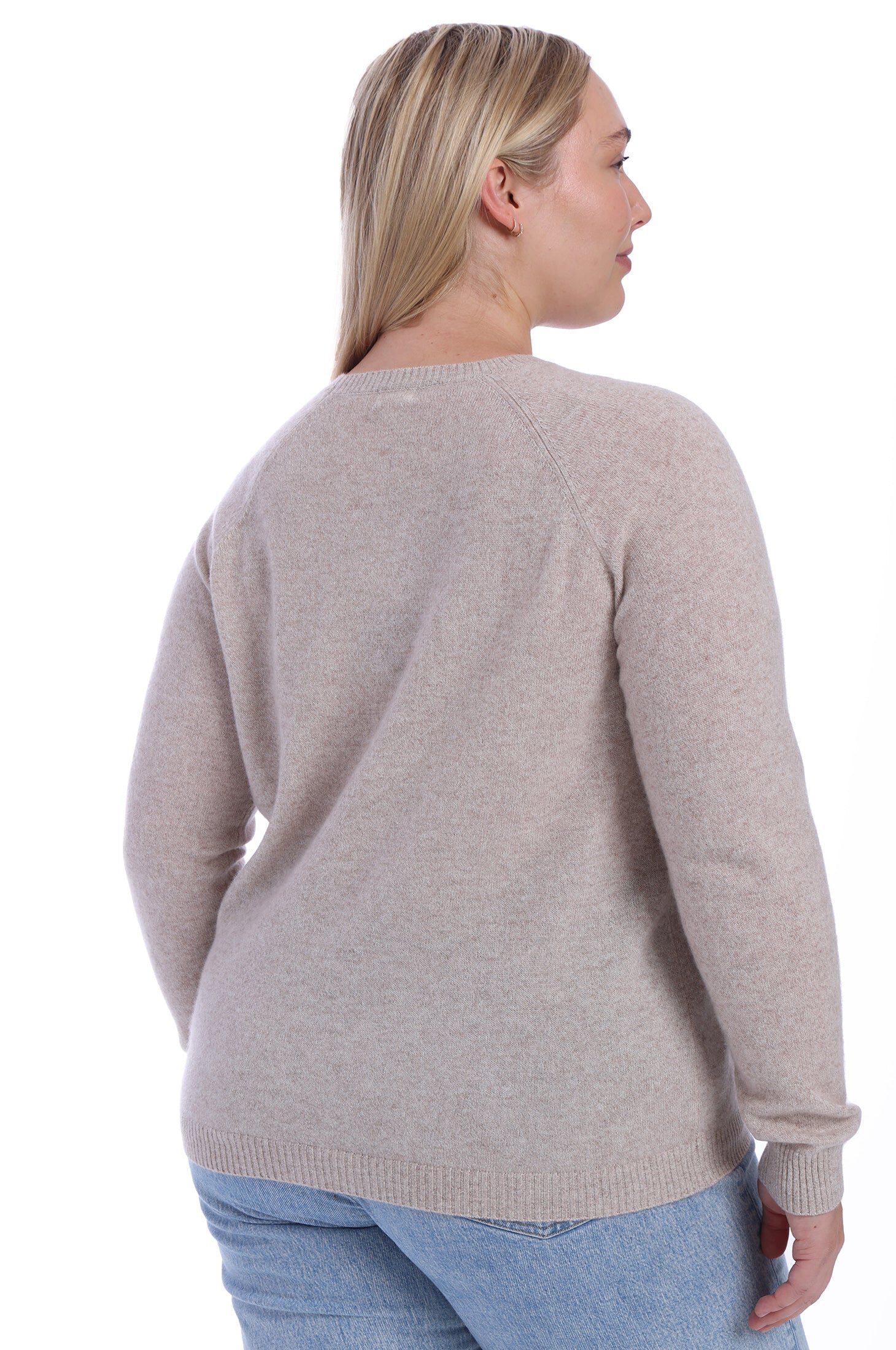 Cashmere Long Sleeve Shrunken Crew, Ecru / Beige, alternate image number 1