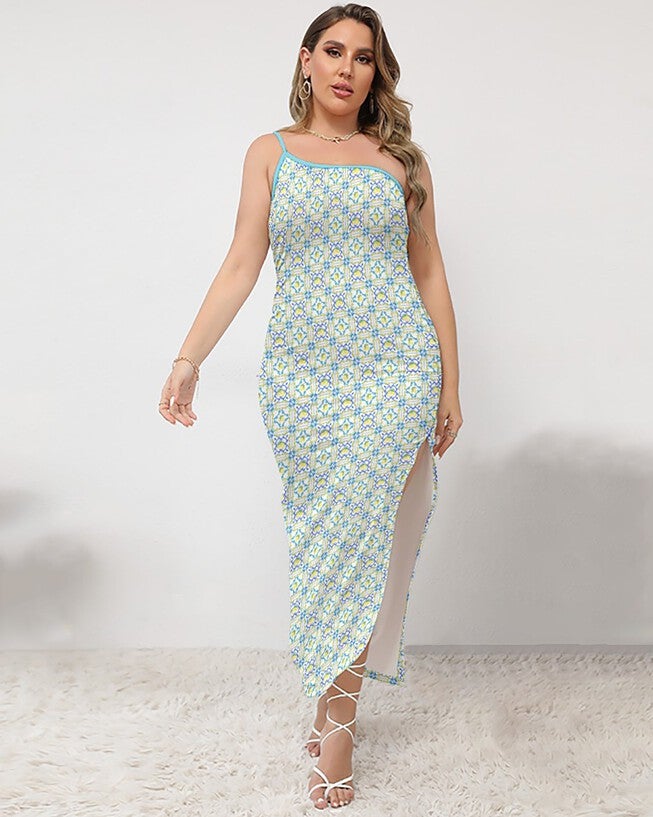 La Dolce Lemon Tile One-Shoulder Maxi Dress, White / Yellow, hi-res image number null
