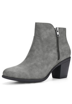 ROUND TOE CHUNKY HEEL ZIPPER ANKLE BOOTS