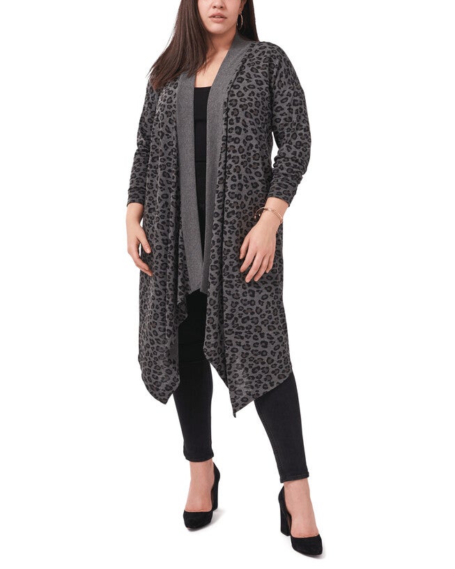 Leopard Cardigan, MED HTR GREY / Charcoal Grey, hi-res image number 0