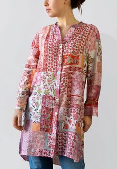 Annick- Lara Patchwork Print Boho Tunic Shirt Dress Long Sleeves